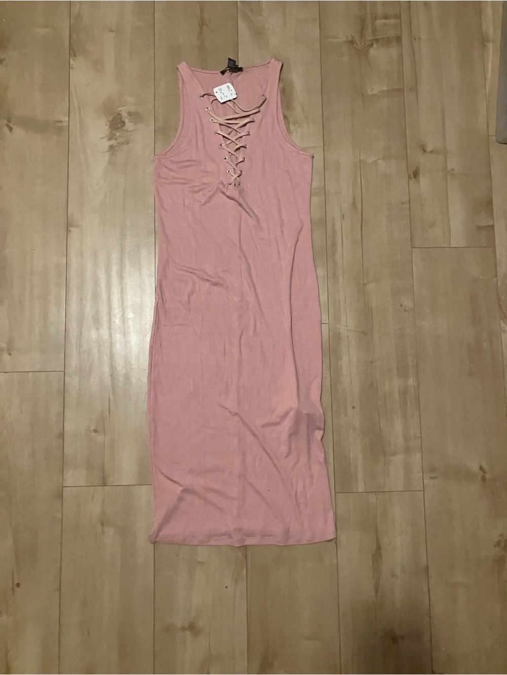 Forever 21 Pink Lace-Up Ribbed Midi Dress